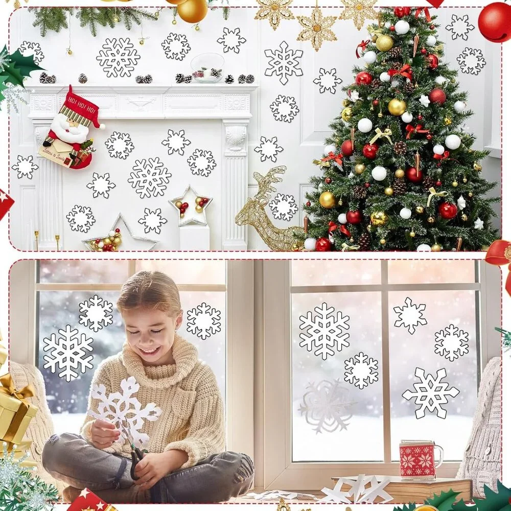 Festive 90 Pcs Snowflake Cutouts with Adhesive Dots - Perfect for Winter Themes